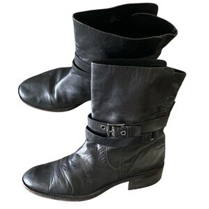 Coach “Jesika” Black leather moto ankle slouch boots